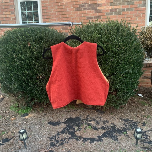 Handmade Upcycled Reversible Tie Vest - Red, Orange, and Green - Picture 8 of 9